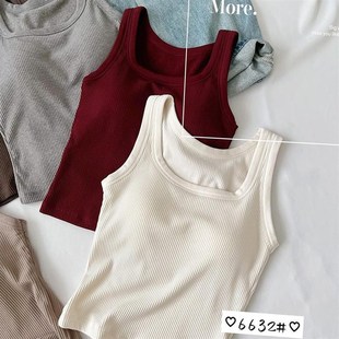 惠芝欣6632秋季 带胸垫外穿方领内搭上 美背一t体吊带背心螺纹修身