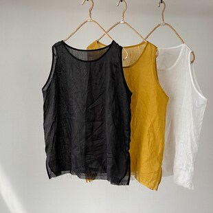 通透薄苎麻文艺大码基本款女多色C百搭背心无袖打底衫内搭夏季新