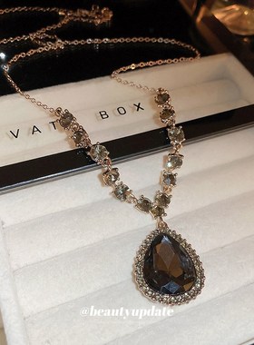 镶钻水滴V形长款项链 个性高级感休闲风毛衣链轻奢百搭时尚项饰女