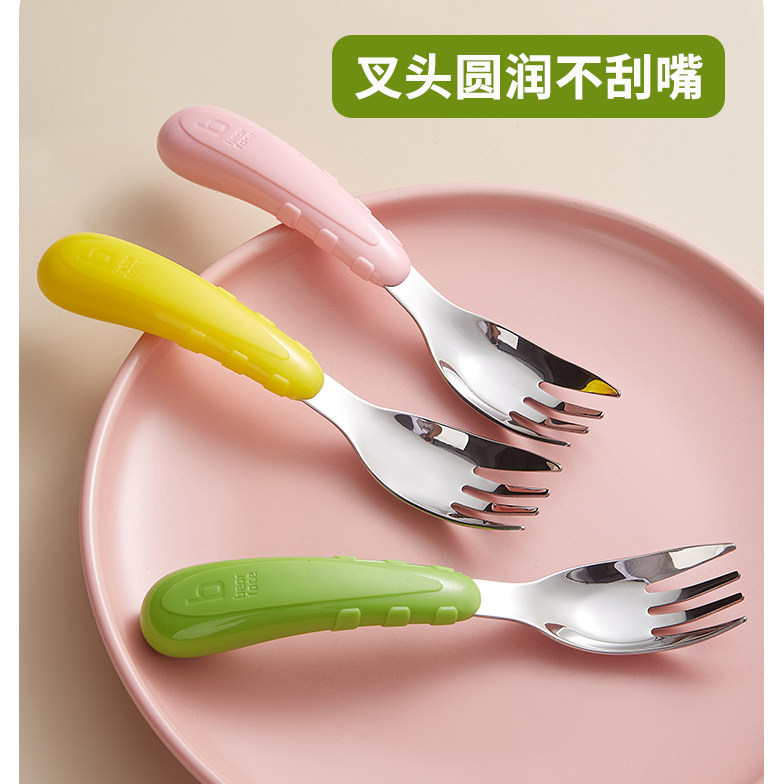儿童叉子不伤嘴316不锈t钢宝宝吃面条叉子勺子套装吃饭专用餐具图片