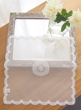 精致白色浪漫方形装饰蕾丝杯垫花D瓶桌垫法式茶具茶壶装饰盖巾