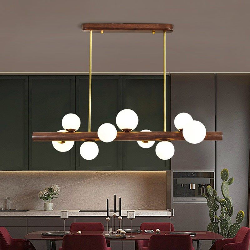 新中式现代实木餐厅吊灯圆球北美黑胡桃木餐桌led长条魔豆家用灯,家装灯饰光源,餐厅吊灯,淘宝优惠券,粉丝福利购,淘宝优惠卷