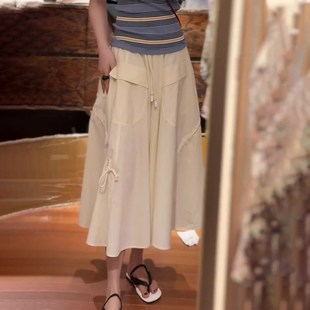 新款 半身n裙女2025夏季 设计感宽松显瘦百搭a字裙 米白色工装 法式
