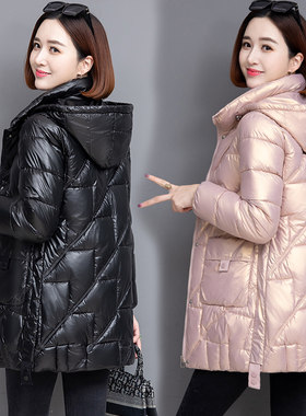 亮面棉袄外套羽绒棉服女中长款2021年冬装新款中年妈妈装加厚棉衣