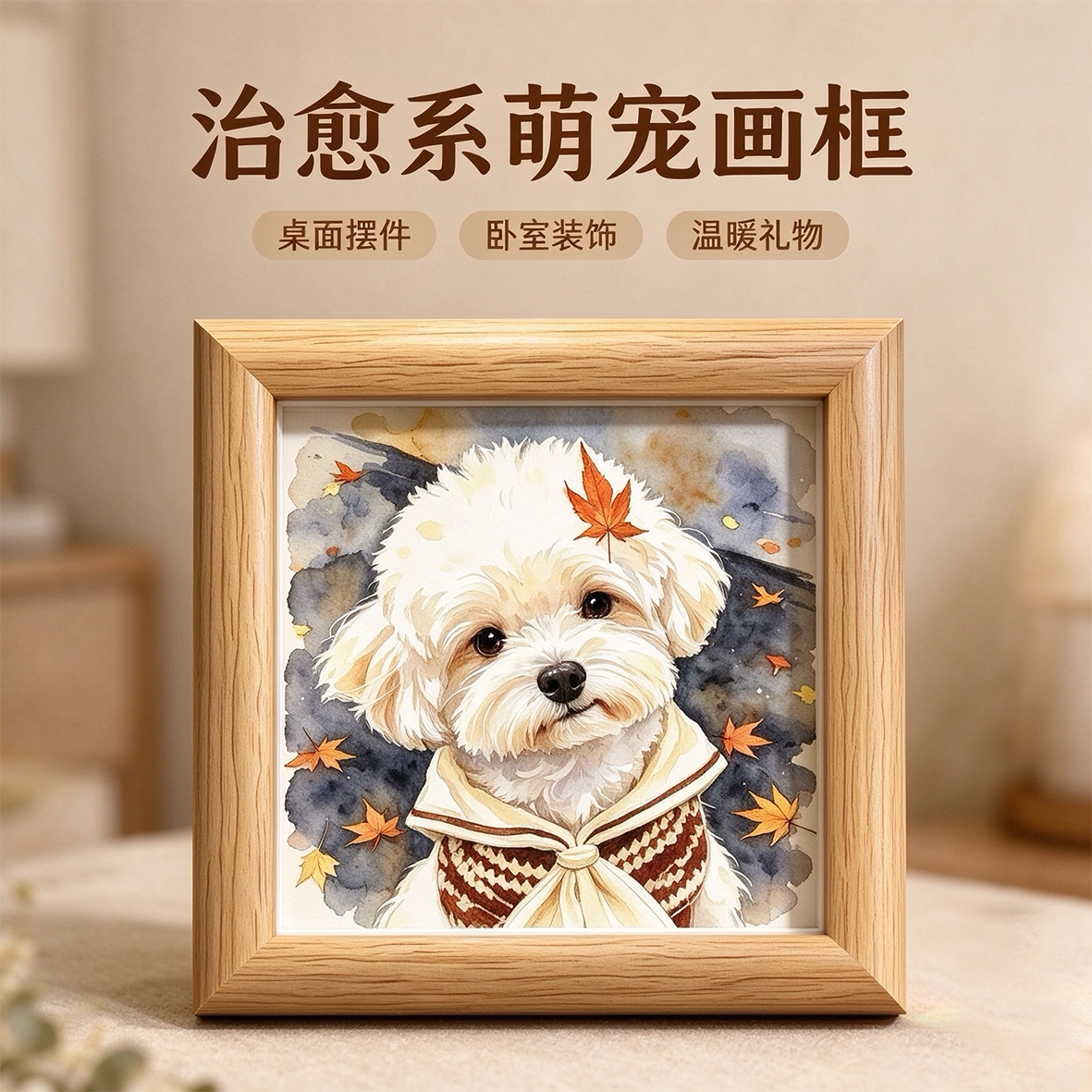 猫狗照片定制手绘水彩肖像相框