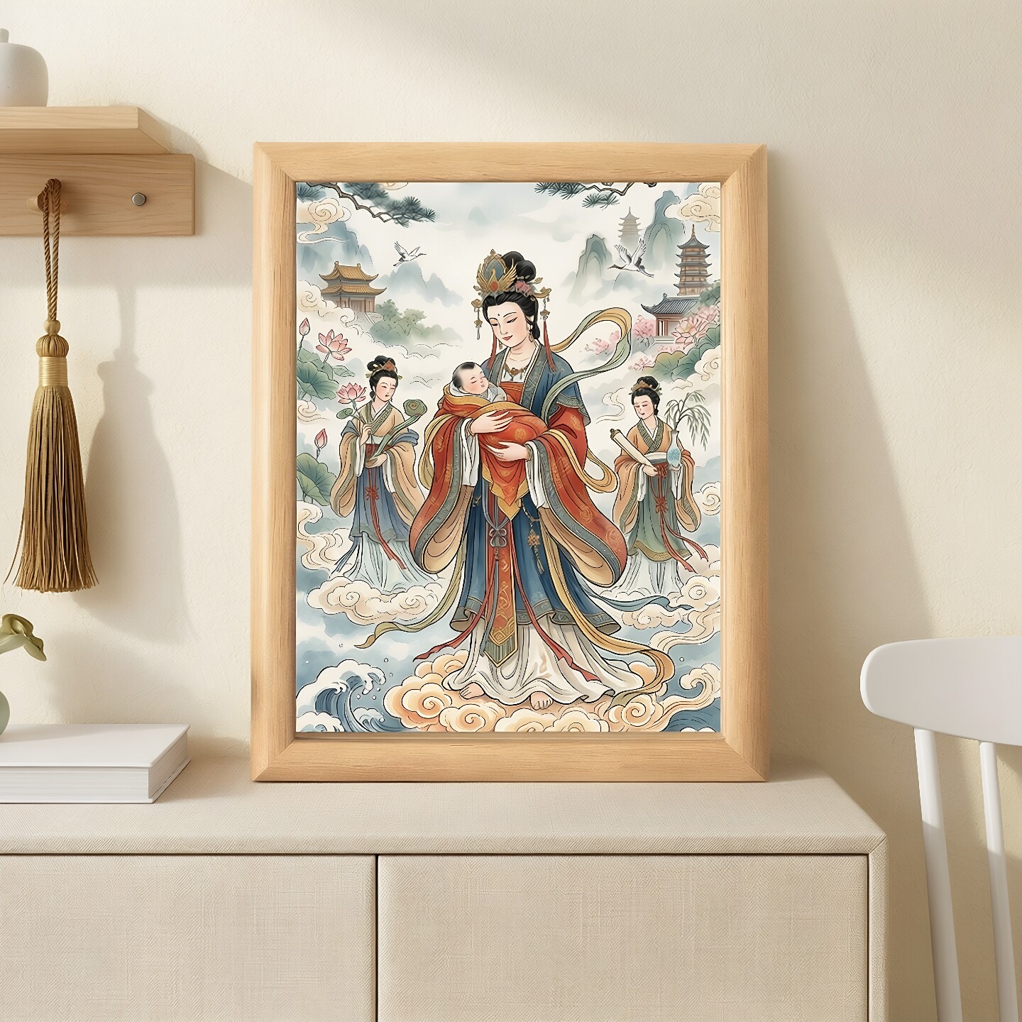 中式送子观音祈福相框挂画