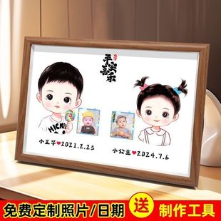 照片胎发纪念品制作婴儿宝宝胎毛自制收藏保存双胞胎胎毛画相框