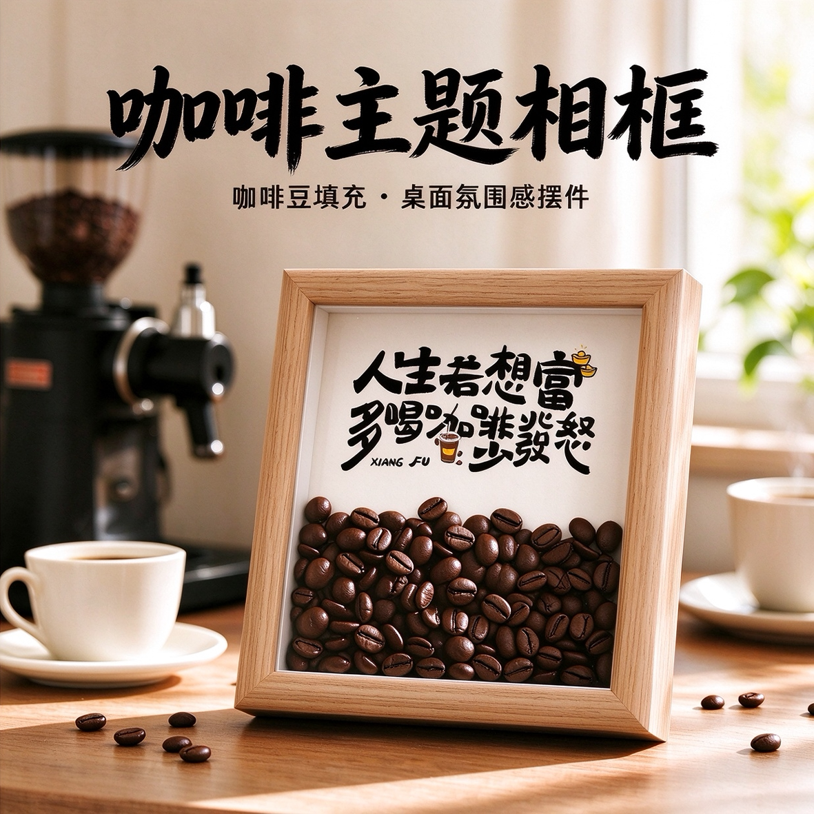 创意趣味咖啡豆相框桌面摆件