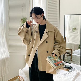 男士春秋黑色风衣宽松休闲潮流帅气设计感气质英伦风短款夹克外套