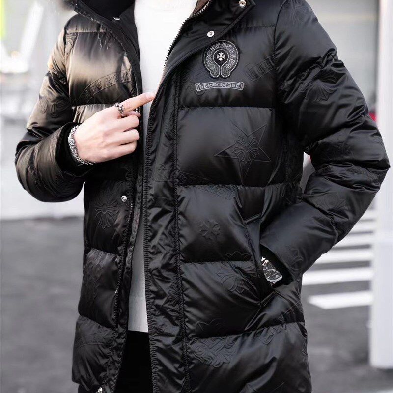 欧货高端冬季男士羽绒服连帽中长版潮牌修身保暖外套休闲时尚棉袄
