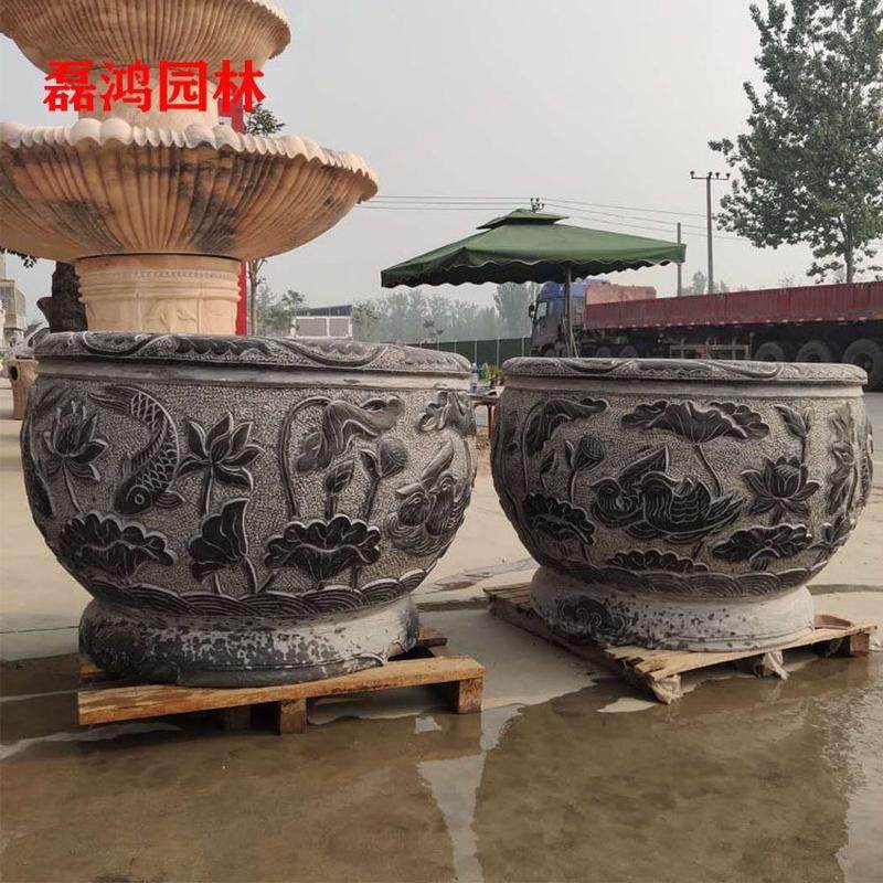 仿古鱼缸石雕旧石雕龙缸花盆庭院拴马桩景区仿古做装饰户外摆件