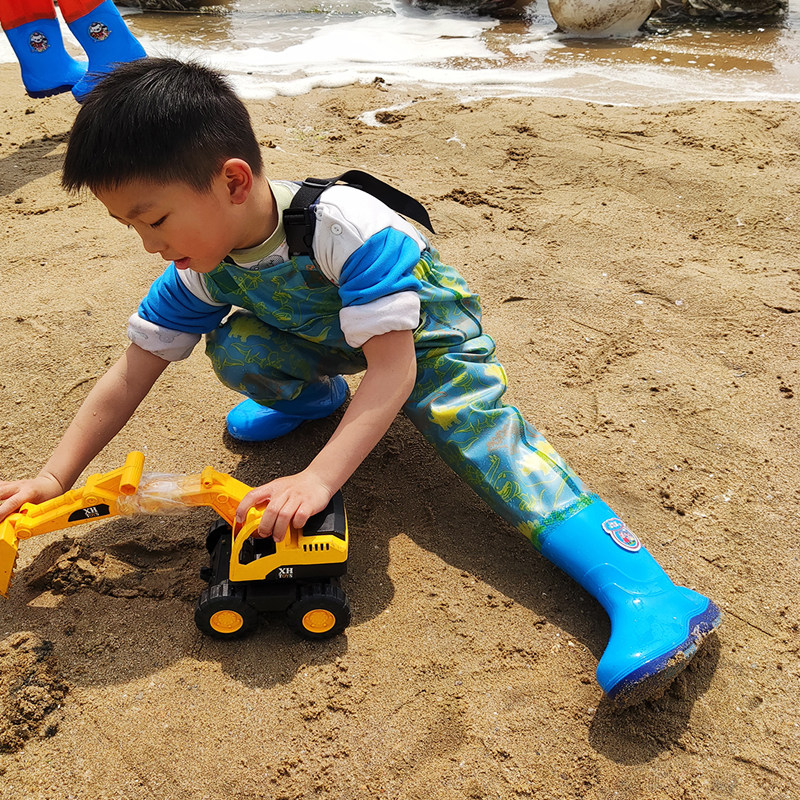 儿童下水连体防水雨裤玩水服幼儿园玩耍沙滩裤小孩连体雨鞋水叉裤