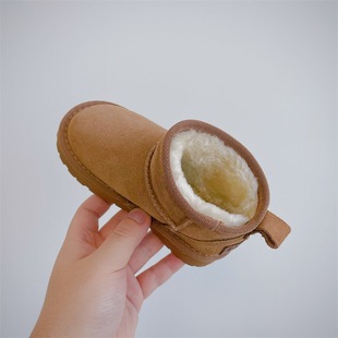 冬款真皮儿童大棉鞋男童雪地靴女童靴子加厚绒小童宝宝防滑防水鞋