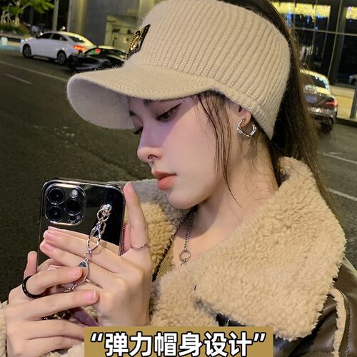 帽子女冬天骑行针织护耳鸭舌帽时尚百搭加绒保P暖空顶耳套毛线帽