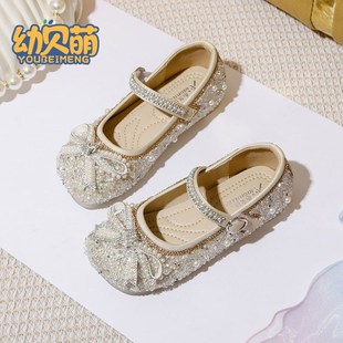 春秋2025新款 搭配演出服小皮鞋 儿童单鞋 韩版 软底水晶鞋 女童公主鞋