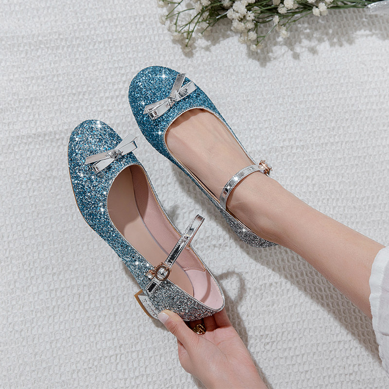 女童高跟皮鞋小女孩亮片礼服水晶鞋子走秀钢琴表演出公主鞋儿童鞋