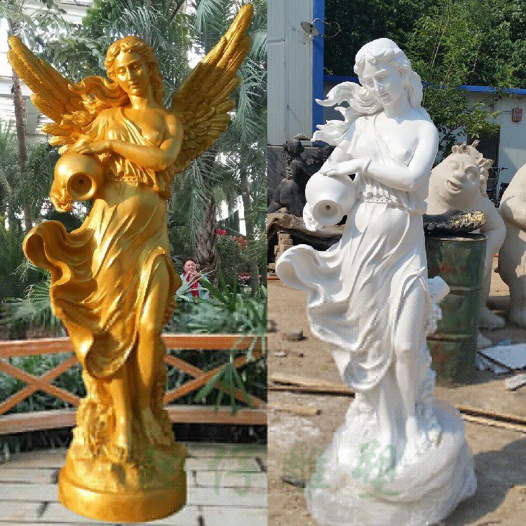 金色美女天使沐浴玻璃钢雕塑 欧式人物模型 洗浴中心生命之源摆件