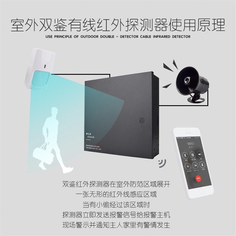 红外探测器有线探头DT-7225双鉴E人体红外热感应红外线防盗报警器