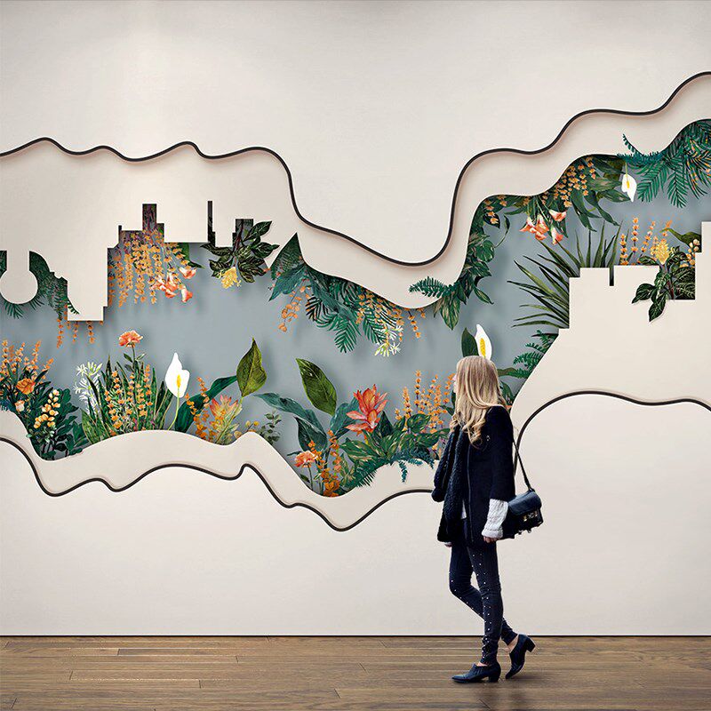 3d立体壁布现代简约客厅儿童法式电视背景墙壁纸中U式壁画自粘墙