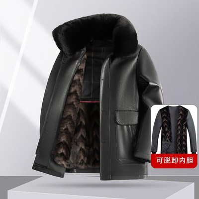 中老年男士冬季加绒加厚皮衣爸爸冬装外套爷爷老人男装冬季上衣服