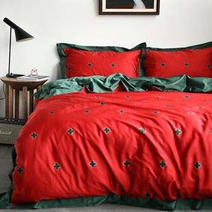 巷子戏法新婚床上用品四t件套纯棉床单婚庆红色系结婚被套花花被