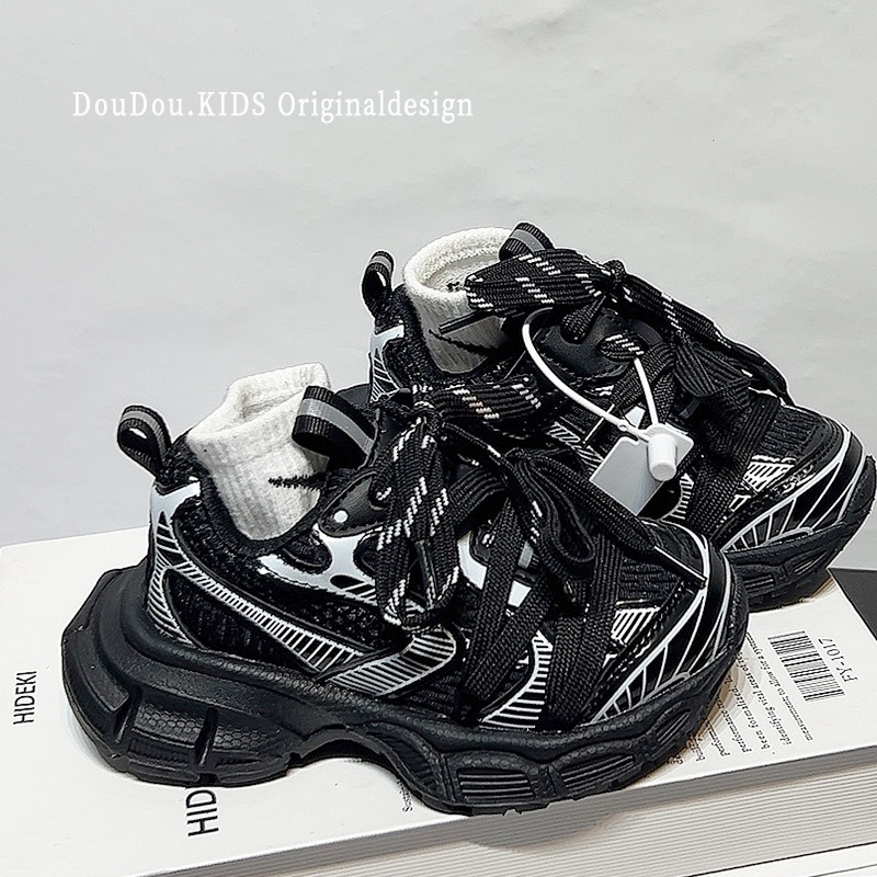 男童运动鞋2023新款秋季童鞋女童老爹鞋儿童二棉加绒鞋秋冬款黑色