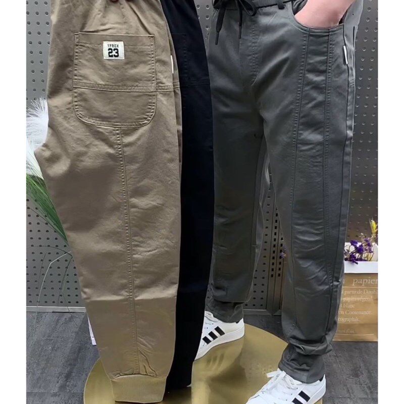 春秋新款男士哈伦裤时尚百搭老爹裤休闲裤卡其色长裤弹力小脚裤潮