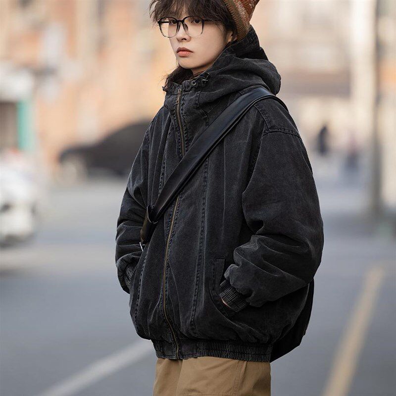 弎狸TIP 美式复古水洗做旧工装连帽夹克男女宽松廓形百搭休闲外套