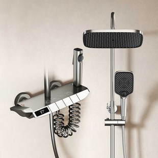 恒温钢琴数显花洒套装 冷热感知雨淋家用浴室淋雨全铜增压花洒套装