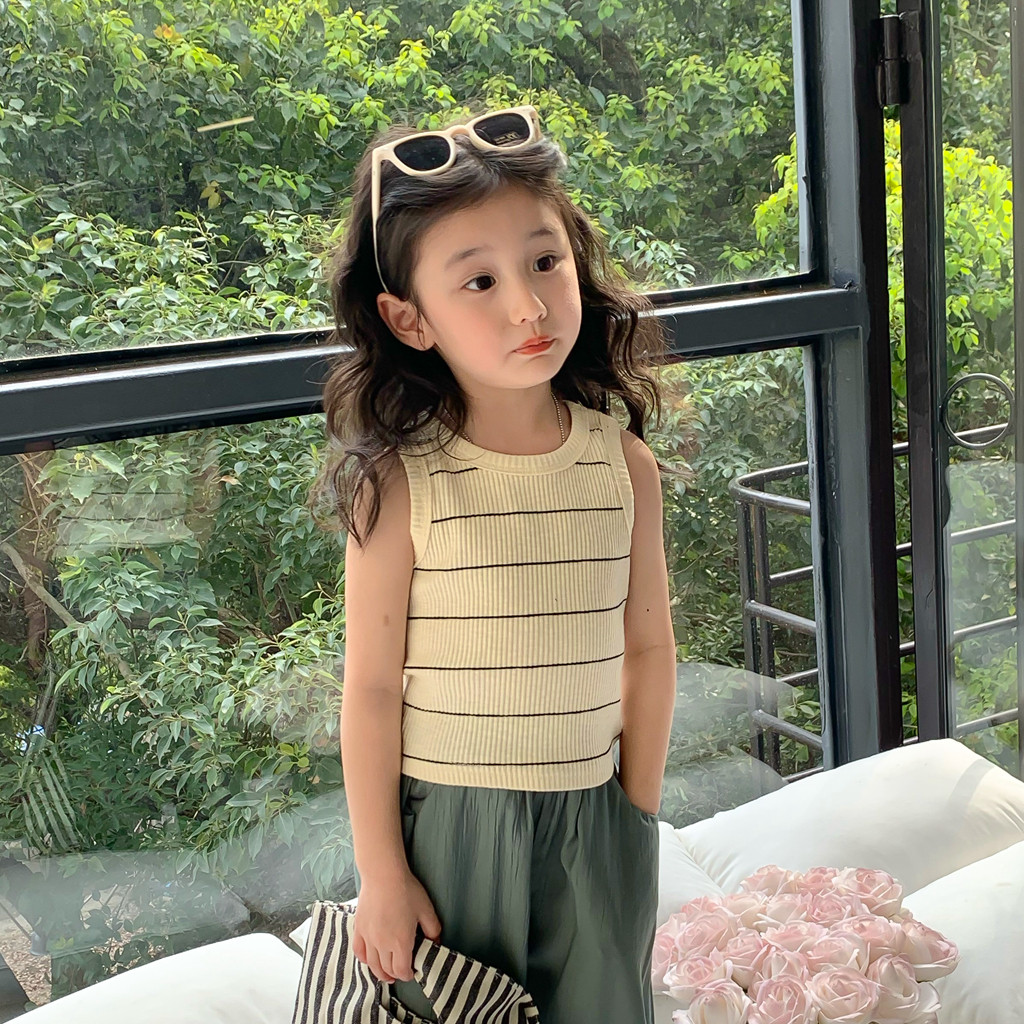 儿童夏装洋气条纹背心2025新款中小男女童宝宝纯棉坎肩无袖上衣潮
