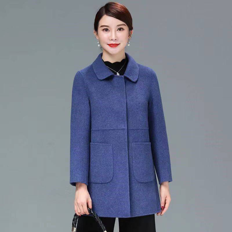 正品双面羊绒毛呢外套女中长款正肩修身小个子中老年妈妈羊毛大衣