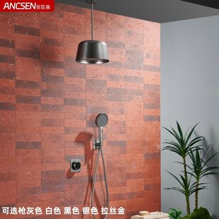 吊灯设计极简风预埋增压淋浴大花洒 花洒套装 德国枪灰色暗装 入墙式