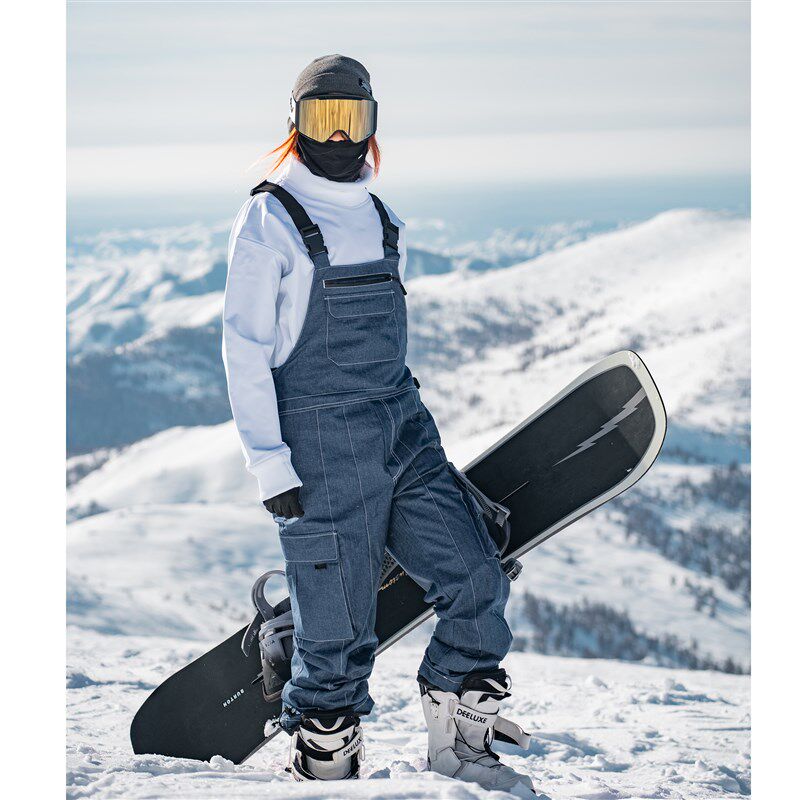 冬季户外 牛仔背带滑雪裤女 加厚保暖防风防水滑雪服卫衣男女款