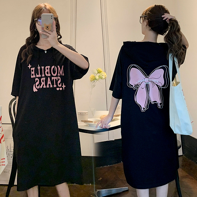 哺乳装大码外出喂奶月子服夏季时尚纯棉显瘦韩版连帽宽松连衣裙女