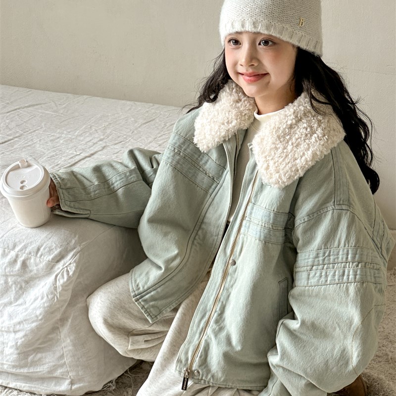 女童棉服秋冬装2025新款女大童休闲上衣儿童加厚保暖棉衣牛仔外套