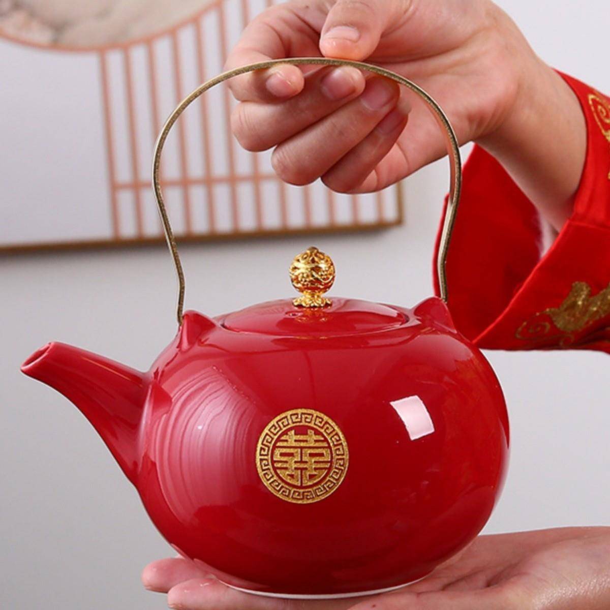 婚庆ltao7147改口套敬结茶杯式订婚用品红色新娘中陪嫁托盘茶壶茶
