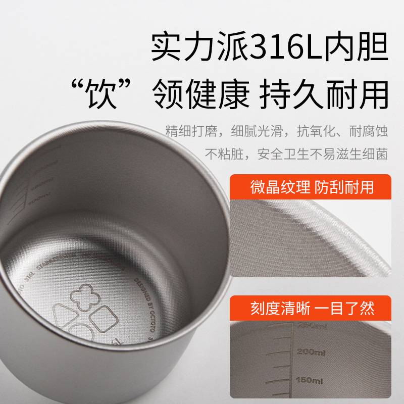 octoto奥克兔兔大眼杯儿童不锈钢宝宝吸管牛奶杯防摔保温学饮杯