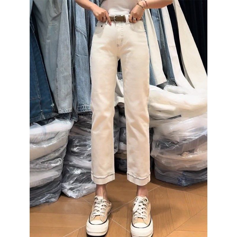 白色九分直筒裤女春夏新款大码梨形身材修身显瘦百搭烟管牛仔裤子,女装/女士精品,大码裤装,淘宝优惠券,粉丝福利购,淘宝优惠卷