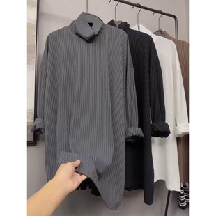 秋冬装胖mm300斤大码中长款宽松显瘦长袖高领内搭打底衫T恤上衣女