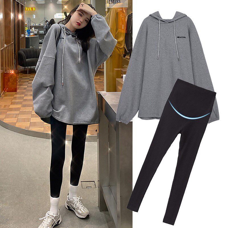 孕妇装秋装套装时尚款网红外出卫衣春秋款大码宽S松秋季上衣两件