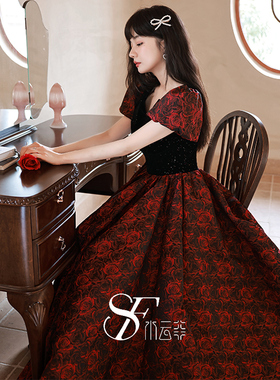 高级感敬酒服新娘气质红色长款订婚晚礼服女在逃公主连衣裙成人礼