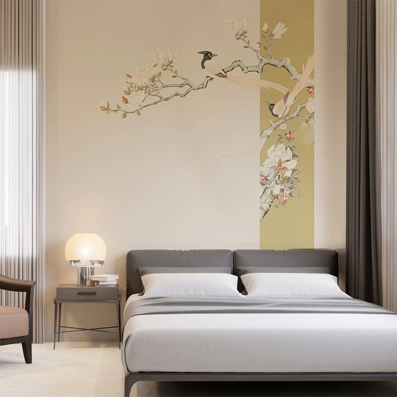 现代新中式花鸟墙纸客厅沙发电视背景墙壁纸壁布书房卧室淡雅墙布,家装主材,定制壁画,淘宝优惠券,粉丝福利购,淘宝优惠卷