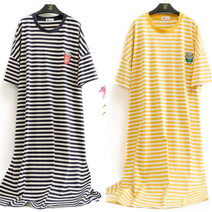 超大加大码慵懒长款睡裙夏季300斤胖m孕妇宽松Q短袖睡衣女纯棉薄