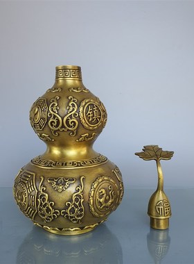 纯铜葫芦摆件铜百福开口葫芦家J居招财进宝摆设工艺品