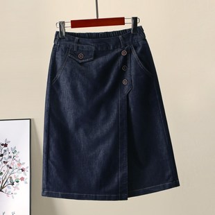 2024年夏款不规则a字显瘦半身裙时尚松紧腰百搭牛仔裙女高腰裙裤