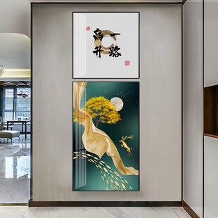 晶瓷画现代简约玄关过道装饰画创意两联竖版挂画轻奢酒Y店走廊壁