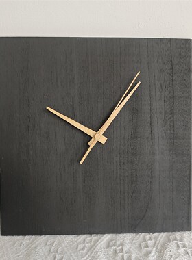 黑色实木正方形挂钟简约个性装饰时钟表极简艺术挂U表客厅超静音