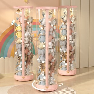 装布娃娃收纳桶透明拉链款可旋转亚克力玩M偶公仔毛绒玩具收纳神