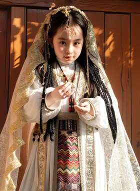 女童民族维吾尔族民族风连衣裙女儿小女孩国风超仙白色刺绣重工