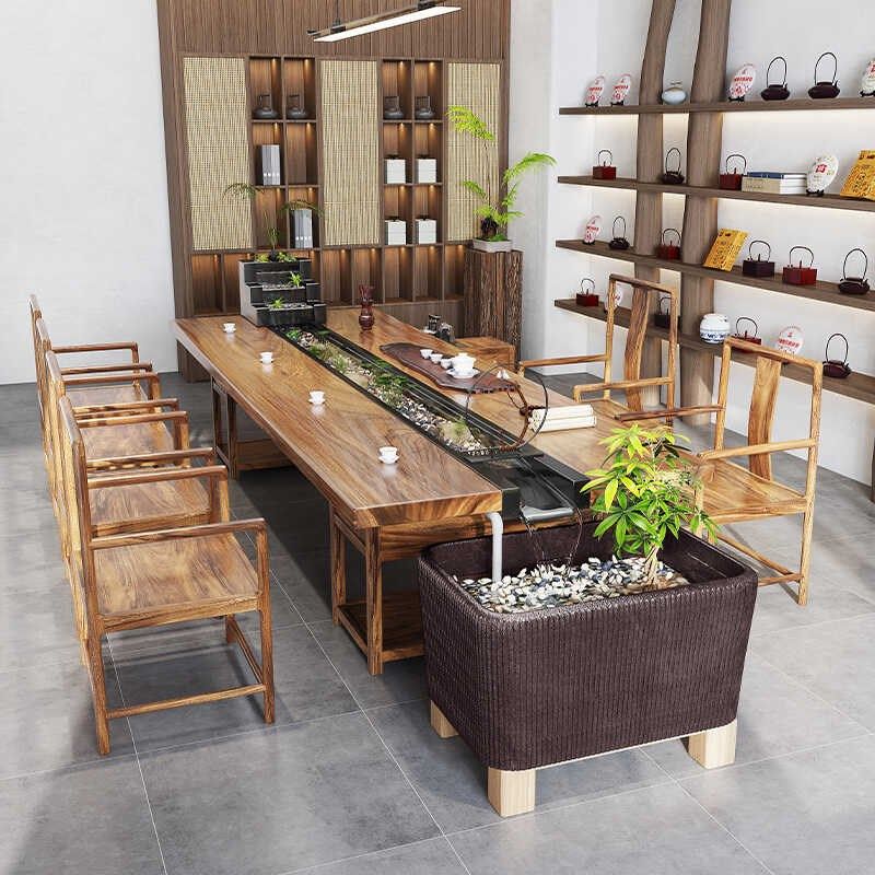 新中式流水养鱼茶桌循环创意茶台景观一体实木接待洽谈茶桌椅组合,住宅家具,家用茶台/茶桌,淘宝优惠券,粉丝福利购,淘宝优惠卷
